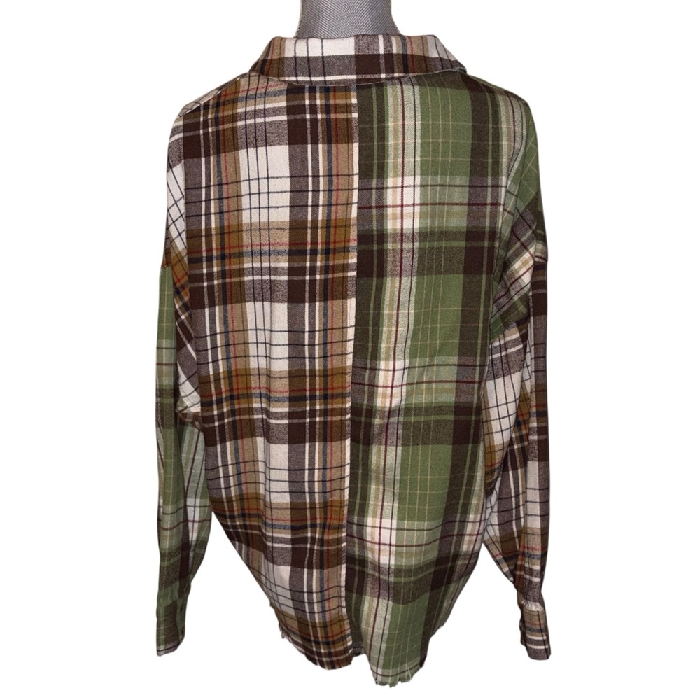 Loveriche Patchwork Plaid Button-Down Shirt Raw H… - image 4
